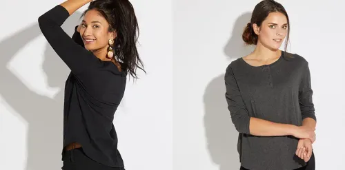 three quarter sleeve henley tee